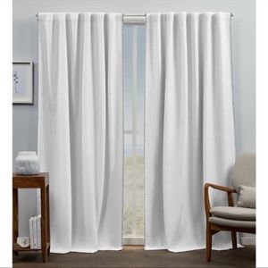 2 panels 54”x84” Light filtering stitched edge cream and gray curtains